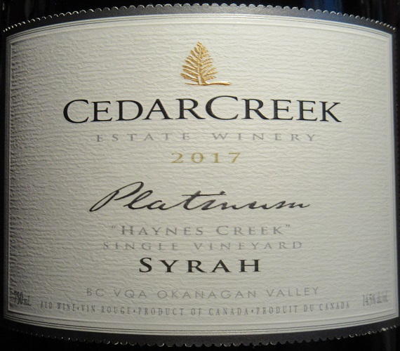 Video Review : CedarCreek 2017 Platinum Syrah, Haynes Creek (British Columbia)