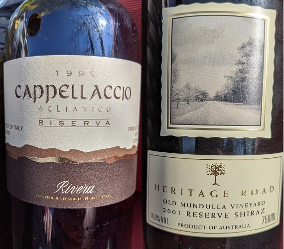 Rivera 1999 Aglianico & Heritage Road 2001 Shiraz (Italy & Australia)